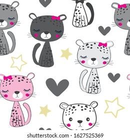 seamless pattern with cat vector illustration, vector textile fabric print, wrapping paper
