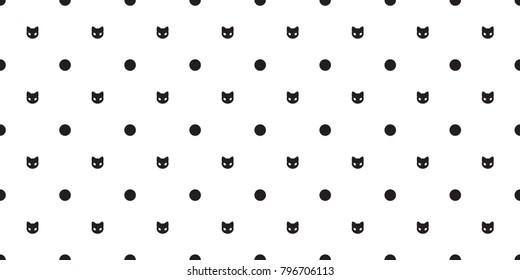 Seamless Pattern cat vector kitten head isolated polka dot wallpaper background