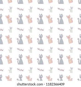 seamless pattern with a cat and the word meow