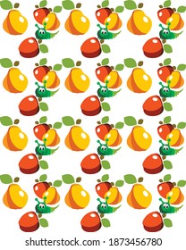Seamless pattern. Caterpillar with apples and pears. Children's, for textiles, printing.