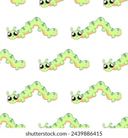 Seamless pattern, caterpillar, worm, cartoon, baby. on white background for fabric, wrapping paper