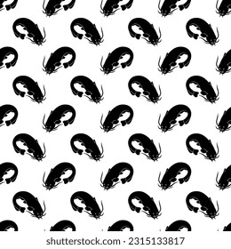 Patrón sin foco con siluetas de bagre.  Ilustración vectorial en blanco y negro con doodle.