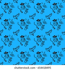 seamless pattern with cat-pirate. ship, an anchor, for textiles, papers for celebration