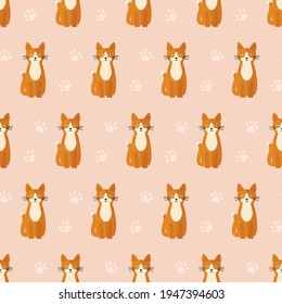 seamless pattern cats animals footprint on pink background vector wallpaper textile giftwrap