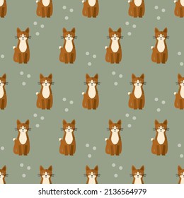 seamless pattern cats animals on green background vector wallpaper textile giftwrap