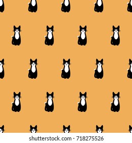 seamless pattern cats animals on yellow background vector wallpaper textile