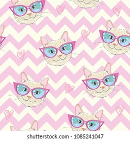 Seamless pattern with cats. Background with gray, white and ginger kittens