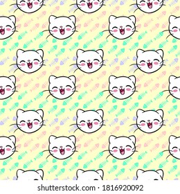 Seamless pattern cats background pastel colours, vector illustration