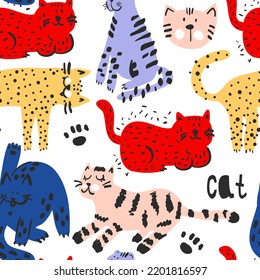Seamless pattern with cats. Background for t-shirt, kids, cards, banner, stationery, clothes, textile and other design.