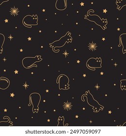 seamless pattern with cats black color 