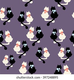  Seamless pattern with cats. Black and white cats. Vector illustration.