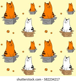 Seamless pattern with cats in boxes