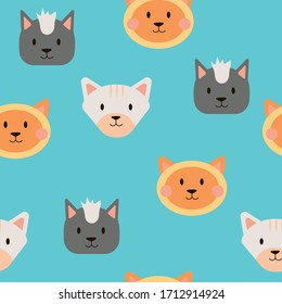 Seamless pattern. Cats . Bright turquoise background