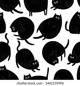 Seamless pattern with cats. Can be used on packaging paper, fabric, background for different images, etc. Freehand drawing