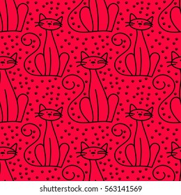 A seamless pattern with cats, can be used for children's wallpaper, children's clothing, curtains, bed linen, for background on the site, for the printing industry, registration of children's clothes