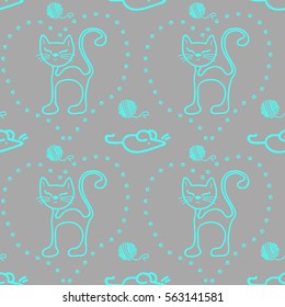 A seamless pattern with cats, can be used for children's wallpaper, children's clothing, curtains, bed linen, for background on the site, for the printing industry, registration of children's clothes