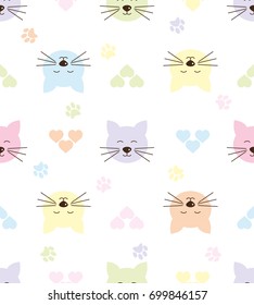 Seamless pattern with cats.  Cartoon Smiling  cats background. Good for  wallpaper, design for fabric and decor. 