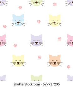 Seamless pattern with cats.  Cartoon Smiling  cats background. Good for  wallpaper, design for fabric and decor. 