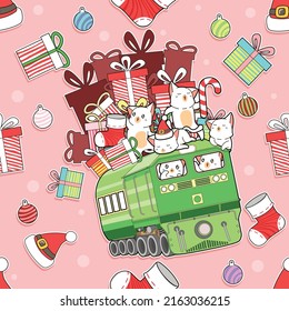 Seamless pattern cats in Christmas cartoon