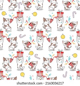 Seamless pattern cats in Christmas party cartoon