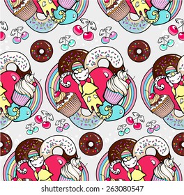 Seamless pattern with cats and cupcakes 