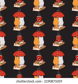Seamless pattern with cats. Cute cat, cozy, flat illustration. Vector. Ginger cat.