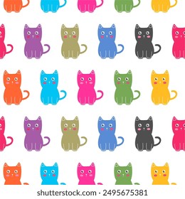 Patrón de gato. Linda repetición de gatos coloridos. Fondo del gato. Patrón para textil, Fondo de pantalla, estampados, tela, ropa para niños. Ilustración vectorial