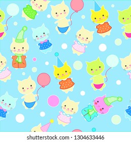 seamless pattern of cats in different costumes in children's style kawaii vector