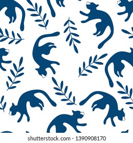Seamless pattern with cats. Digital illustration with cats silhouettes