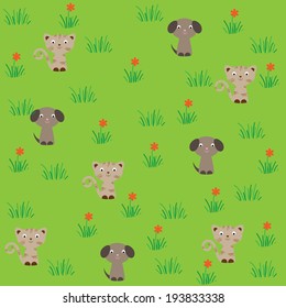 Seamless pattern with cats and dogs
