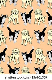 Seamless pattern. Cats and dogs. Can be used for textile, website background, book cover, packaging.