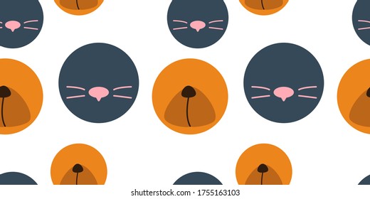 seamless pattern with cats and dogs. funny pet icons. pets muzzle, face, head. Modern design for packaging, paper, fabric. print for clothes