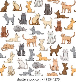 seamless pattern cats and dogs on white background