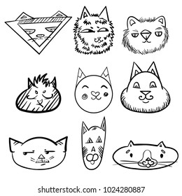 seamless pattern with cats. doodle cats. funny faces of cats
