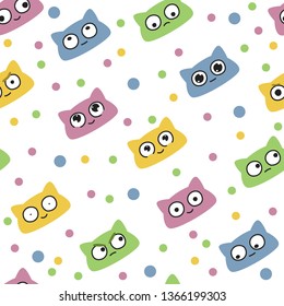 seamless pattern with cats, dots and patterns. can be used as packaging paper design, textiles, tableware, fabrics, backgrounds and textures. vector image
