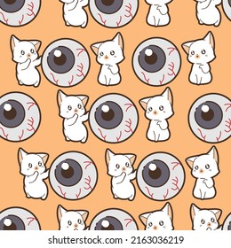 Seamless pattern cats and eye in Halloween day