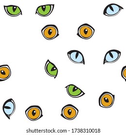Seamless pattern with cat's eyes  on white. Vector. Animal art background.