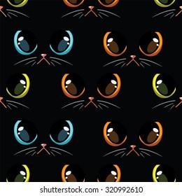 Seamless pattern with cat`s eyes on black background