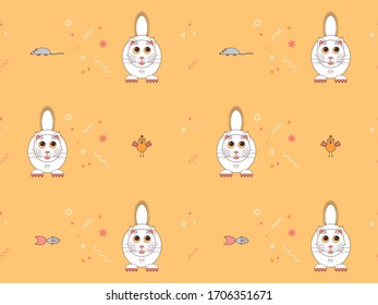 Patrón sin problemas con gatos, peces, aves y ratones. Tema infantil. Ilustración del vector