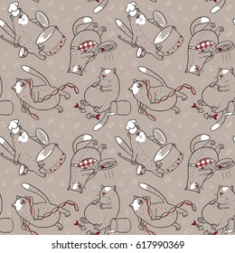 Seamless pattern with cats and food