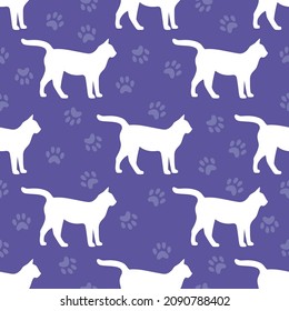 Seamless pattern with cats and footprints. Print vector illustration for design, wallpaper, surface textures