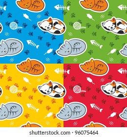 Seamless pattern with cats in four color schemes