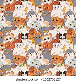 Seamless pattern with cats. Funny cartoon character. Vector illustration