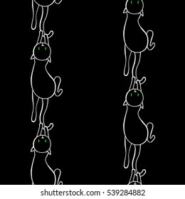seamless pattern. cats with green eyes. black background. 