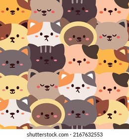 seamless pattern cats. hand drawing cartoon animal for fabric print, kids wallpaper