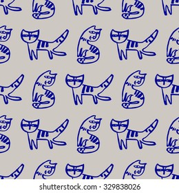 Seamless  pattern with cats. Hand drawn background. EPS8.