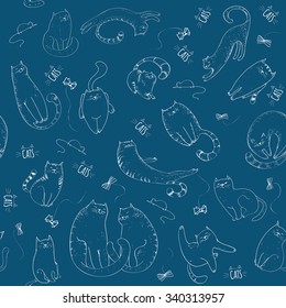 Seamless pattern with cats. Hand drawn cats