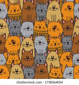 Seamless pattern with cats. Happy cats.