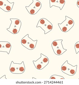 Patrón sin fisuras con cabeza de gato sobre fondo blanco. Ilustración vectorial con mascotas.