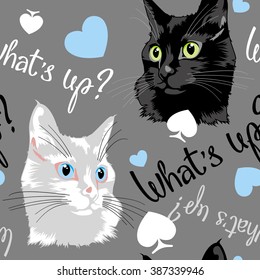 Seamless pattern with cats heads